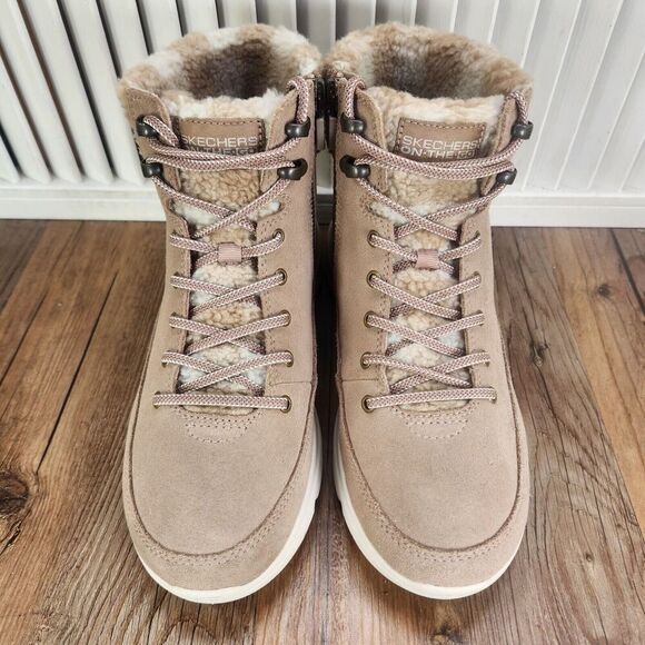 Skechers On-The-Go Glacial Ultra Timber Boots Womens Sz 7 Tan Ankle Suede Plaid - Picture 8 of 10